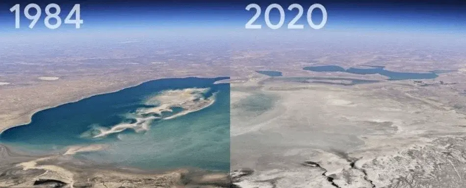 Comparación de la misma fotografía en 1984 y 2020.